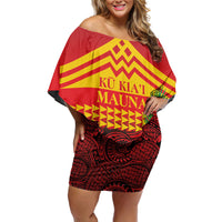 Hawaii Ku Kia'i Mauna Personalized Off Shoulder Short Dress Hibiscus Kakau Pattern LT9 Women Red - Polynesian Pride