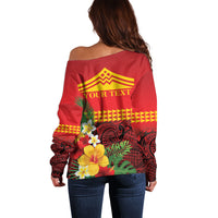 Hawaii Ku Kia'i Mauna Personalized Off Shoulder Sweater Hibiscus Kakau Pattern