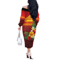 Hawaii Ku Kia'i Mauna Personalized Off The Shoulder Long Sleeve Dress Hibiscus Kakau Pattern LT9 - Polynesian Pride