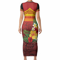 Hawaii Ku Kia'i Mauna Personalized Short Sleeve Bodycon Dress Hibiscus Kakau Pattern LT9 - Polynesian Pride