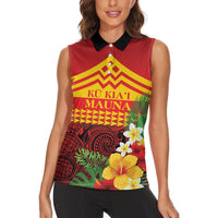 Hawaii Ku Kia'i Mauna Personalized Women Sleeveless Polo Shirt Hibiscus Kakau Pattern