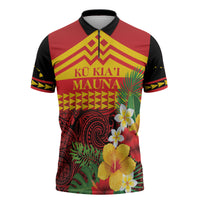 Hawaii Ku Kia'i Mauna Personalized Zipper Polo Shirt Hibiscus Kakau Pattern LT9 Red - Polynesian Pride