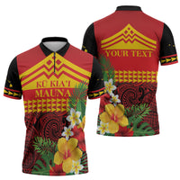 Hawaii Ku Kia'i Mauna Personalized Zipper Polo Shirt Hibiscus Kakau Pattern