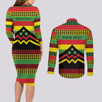 Hawaii Ku Kia'i Mauna Personalized Couples Matching Long Sleeve Bodycon Dress and Long Sleeve Button Shirt Hawaiian Kanaka Maoli Motif LT9 - Polynesian Pride