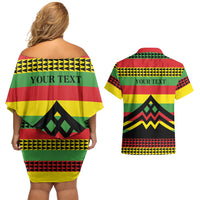 Hawaii Ku Kia'i Mauna Personalized Couples Matching Off Shoulder Short Dress and Hawaiian Shirt Hawaiian Kanaka Maoli Motif LT9 - Polynesian Pride