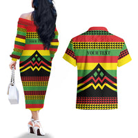 Hawaii Ku Kia'i Mauna Personalized Couples Matching Off The Shoulder Long Sleeve Dress and Hawaiian Shirt Hawaiian Kanaka Maoli Motif LT9 - Polynesian Pride