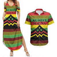 Hawaii Ku Kia'i Mauna Personalized Couples Matching Summer Maxi Dress and Hawaiian Shirt Hawaiian Kanaka Maoli Motif LT9 Green - Polynesian Pride