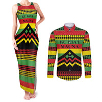 Hawaii Ku Kia'i Mauna Personalized Couples Matching Tank Maxi Dress and Long Sleeve Button Shirt Hawaiian Kanaka Maoli Motif