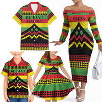Hawaii Ku Kia'i Mauna Personalized Family Matching Off The Shoulder Long Sleeve Dress and Hawaiian Shirt Hawaiian Kanaka Maoli Motif LT9 - Polynesian Pride