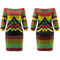Hawaii Ku Kia'i Mauna Personalized Family Matching Off The Shoulder Long Sleeve Dress and Hawaiian Shirt Hawaiian Kanaka Maoli Motif LT9 Mom's Dress Green - Polynesian Pride