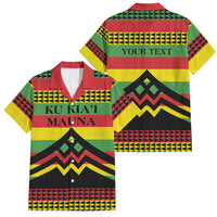 Hawaii Ku Kia'i Mauna Personalized Family Matching Off The Shoulder Long Sleeve Dress and Hawaiian Shirt Hawaiian Kanaka Maoli Motif LT9 Dad's Shirt - Short Sleeve Green - Polynesian Pride