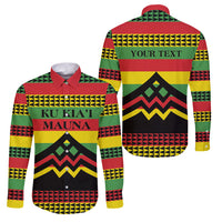 Hawaii Ku Kia'i Mauna Personalized Family Matching Off The Shoulder Long Sleeve Dress and Hawaiian Shirt Hawaiian Kanaka Maoli Motif LT9 Dad's Shirt - Long Sleeve Green - Polynesian Pride