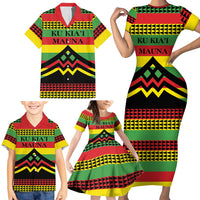 Hawaii Ku Kia'i Mauna Personalized Family Matching Short Sleeve Bodycon Dress and Hawaiian Shirt Hawaiian Kanaka Maoli Motif