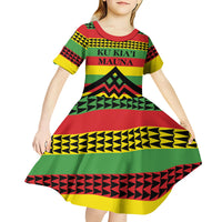 Hawaii Ku Kia'i Mauna Personalized Kid Short Sleeve Dress Hawaiian Kanaka Maoli Motif