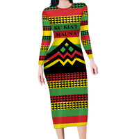 Hawaii Ku Kia'i Mauna Personalized Long Sleeve Bodycon Dress Hawaiian Kanaka Maoli Motif LT9 Long Dress Green - Polynesian Pride