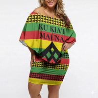 Hawaii Ku Kia'i Mauna Personalized Off Shoulder Short Dress Hawaiian Kanaka Maoli Motif LT9 Women Green - Polynesian Pride