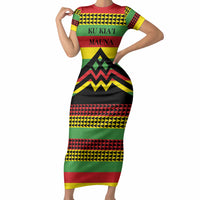 Hawaii Ku Kia'i Mauna Personalized Short Sleeve Bodycon Dress Hawaiian Kanaka Maoli Motif LT9 Long Dress Green - Polynesian Pride