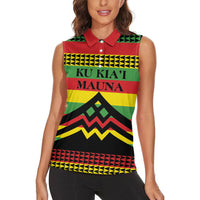 Hawaii Ku Kia'i Mauna Personalized Women Sleeveless Polo Shirt Hawaiian Kanaka Maoli Motif