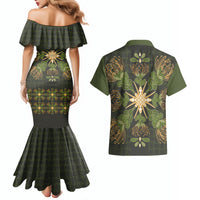 Hawaii Ohia Lehua Squares Couples Matching Mermaid Dress and Hawaiian Shirt Hawaiian Quilt Inspired Floral Pattern LT9 - Polynesian Pride