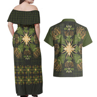 Hawaii Ohia Lehua Squares Couples Matching Off Shoulder Maxi Dress and Hawaiian Shirt Hawaiian Quilt Inspired Floral Pattern LT9 - Polynesian Pride