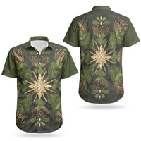 Hawaii Ohia Lehua Squares Couples Matching Off The Shoulder Long Sleeve Dress and Hawaiian Shirt Hawaiian Quilt Inspired Floral Pattern LT9 - Polynesian Pride