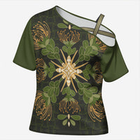 Hawaii Ohia Lehua Squares Cross Shoulder Shirt Hawaiian Quilt Inspired Floral Pattern