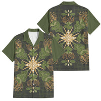 Hawaii Ohia Lehua Squares Family Matching Mermaid Dress and Hawaiian Shirt Hawaiian Quilt Inspired Floral Pattern LT9 Dad's Shirt - Short Sleeve Green - Polynesian Pride