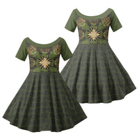 Hawaii Ohia Lehua Squares Family Matching Mermaid Dress and Hawaiian Shirt Hawaiian Quilt Inspired Floral Pattern LT9 Daughter's Dress Green - Polynesian Pride