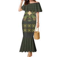 Hawaii Ohia Lehua Squares Family Matching Mermaid Dress and Hawaiian Shirt Hawaiian Quilt Inspired Floral Pattern