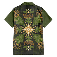 Hawaii Ohia Lehua Squares Family Matching Puletasi and Hawaiian Shirt Hawaiian Quilt Inspired Floral Pattern LT9 Dad's Shirt - Long Sleeve Green - Polynesian Pride