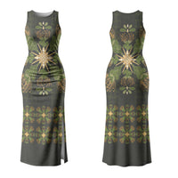 Hawaii Ohia Lehua Squares Family Matching Tank Maxi Dress and Hawaiian Shirt Hawaiian Quilt Inspired Floral Pattern LT9 Mom's Dress Green - Polynesian Pride
