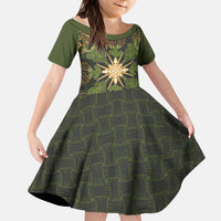 Hawaii Ohia Lehua Squares Kid Short Sleeve Dress Hawaiian Quilt Inspired Floral Pattern
