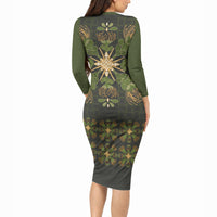 Hawaii Ohia Lehua Squares Long Sleeve Bodycon Dress Hawaiian Quilt Inspired Floral Pattern LT9 - Polynesian Pride