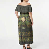 Hawaii Ohia Lehua Squares Off Shoulder Maxi Dress Hawaiian Quilt Inspired Floral Pattern LT9 - Polynesian Pride
