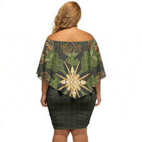 Hawaii Ohia Lehua Squares Off Shoulder Short Dress Hawaiian Quilt Inspired Floral Pattern LT9 - Polynesian Pride
