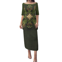 Hawaii Ohia Lehua Squares Puletasi Hawaiian Quilt Inspired Floral Pattern LT9 Long Dress Green - Polynesian Pride