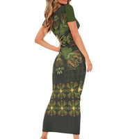 Hawaii Ohia Lehua Squares Short Sleeve Bodycon Dress Hawaiian Quilt Inspired Floral Pattern LT9 - Polynesian Pride