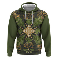 Hawaii Ohia Lehua Squares Zip Hoodie Hawaiian Quilt Inspired Floral Pattern LT9 Pullover Hoodie Green - Polynesian Pride