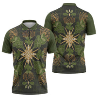Hawaii Ohia Lehua Squares Zipper Polo Shirt Hawaiian Quilt Inspired Floral Pattern