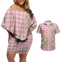 Akala Hamele Hawai'i Palaka Squares Maile Leaf Couples Matching Off Shoulder Short Dress and Hawaiian Shirt Flowers Hawaiian Quilt Patterns LT9 Dusty Rose - Polynesian Pride