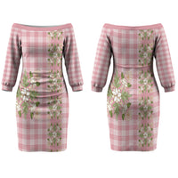 Akala Hamele Hawai'i Palaka Squares Maile Leaf Couples Matching Off The Shoulder Long Sleeve Dress and Long Sleeve Button Shirt Flowers Hawaiian Quilt Patterns LT9 - Polynesian Pride
