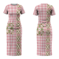 Akala Hamele Hawai'i Palaka Squares Maile Leaf Couples Matching Short Sleeve Bodycon Dress and Long Sleeve Button Shirt Flowers Hawaiian Quilt Patterns