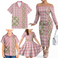 Akala Hamele Hawai'i Palaka Squares Maile Leaf Family Matching Off The Shoulder Long Sleeve Dress and Hawaiian Shirt Flowers Hawaiian Quilt Patterns LT9 - Polynesian Pride