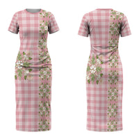 Akala Hamele Hawai'i Palaka Squares Maile Leaf Family Matching Short Sleeve Bodycon Dress and Hawaiian Shirt Flowers Hawaiian Quilt Patterns LT9 Mom's Dress Dusty Rose - Polynesian Pride