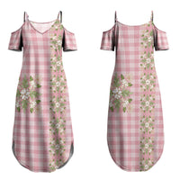Akala Hamele Hawai'i Palaka Squares Maile Leaf Family Matching Summer Maxi Dress and Hawaiian Shirt Flowers Hawaiian Quilt Patterns LT9 Mom's Dress Dusty Rose - Polynesian Pride