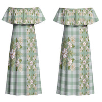 Liko Kukui Hawai'i Palaka Squares Maile Leaf Couples Matching Off Shoulder Maxi Dress and Long Sleeve Button Shirt Flowers Hawaiian Quilt Patterns