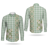 Liko Kukui Hawai'i Palaka Squares Maile Leaf Couples Matching Off The Shoulder Long Sleeve Dress and Long Sleeve Button Shirt Flowers Hawaiian Quilt Patterns LT9 - Polynesian Pride