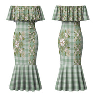 Liko Kukui Hawai'i Palaka Squares Maile Leaf Family Matching Mermaid Dress and Hawaiian Shirt Flowers Hawaiian Quilt Patterns LT9 Mom's Dress Sage Green - Polynesian Pride