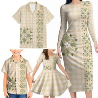 Melemele Ahiahia Hawai'i Palaka Squares Maile Leaf Family Matching Long Sleeve Bodycon Dress and Hawaiian Shirt Flowers Hawaiian Quilt Patterns LT9 - Polynesian Pride