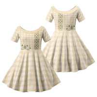 Melemele Ahiahia Hawai'i Palaka Squares Maile Leaf Family Matching Short Sleeve Bodycon Dress and Hawaiian Shirt Flowers Hawaiian Quilt Patterns LT9 Daughter's Dress Pastel Yellow - Polynesian Pride